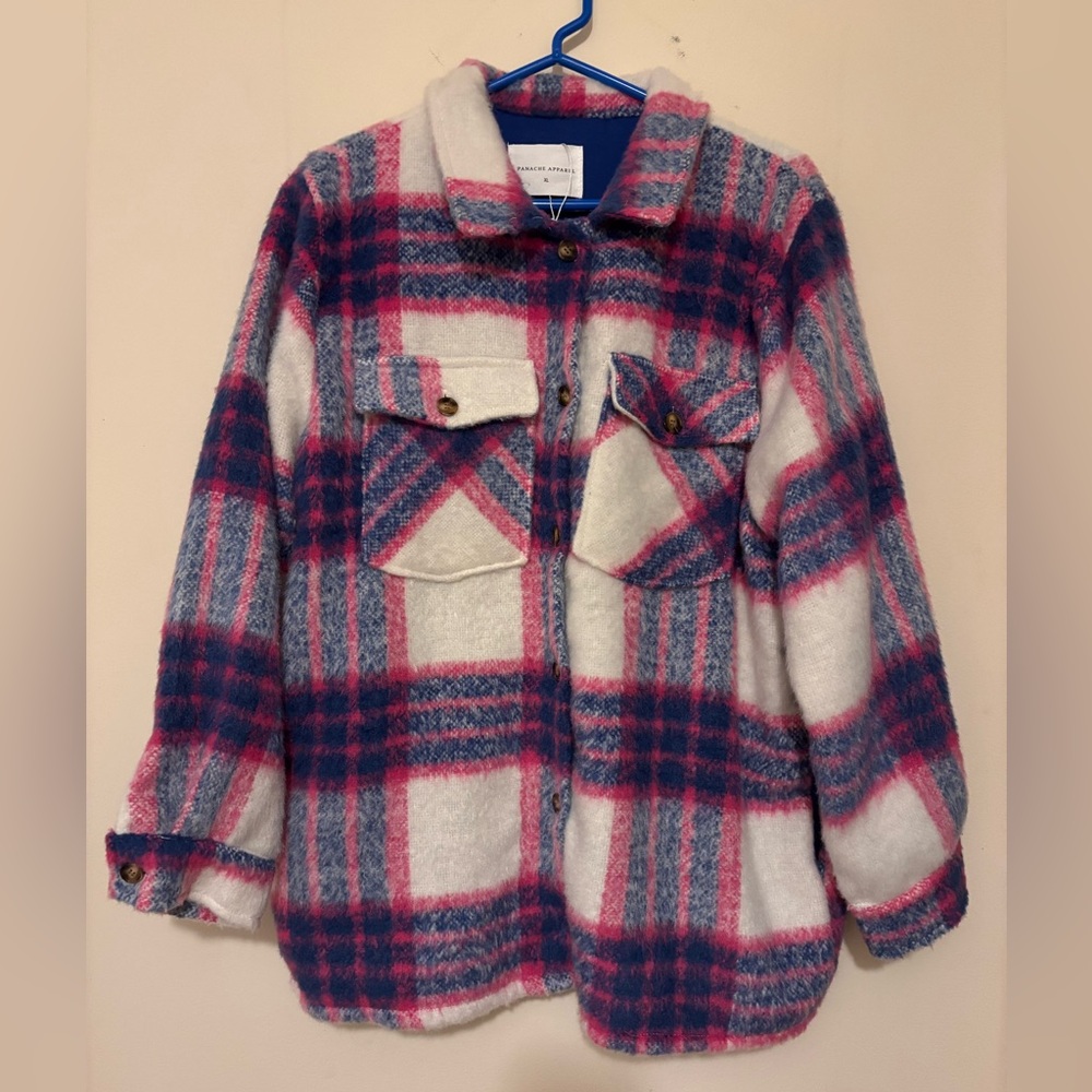 Panache Pink and Blue Plaid Teddy Jacket